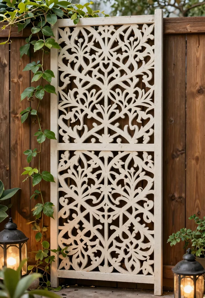 12 Backyard Fence Decor Ideas That Hide Eyesores and Weathered Wood - 3. Decorative Screen Panels 1