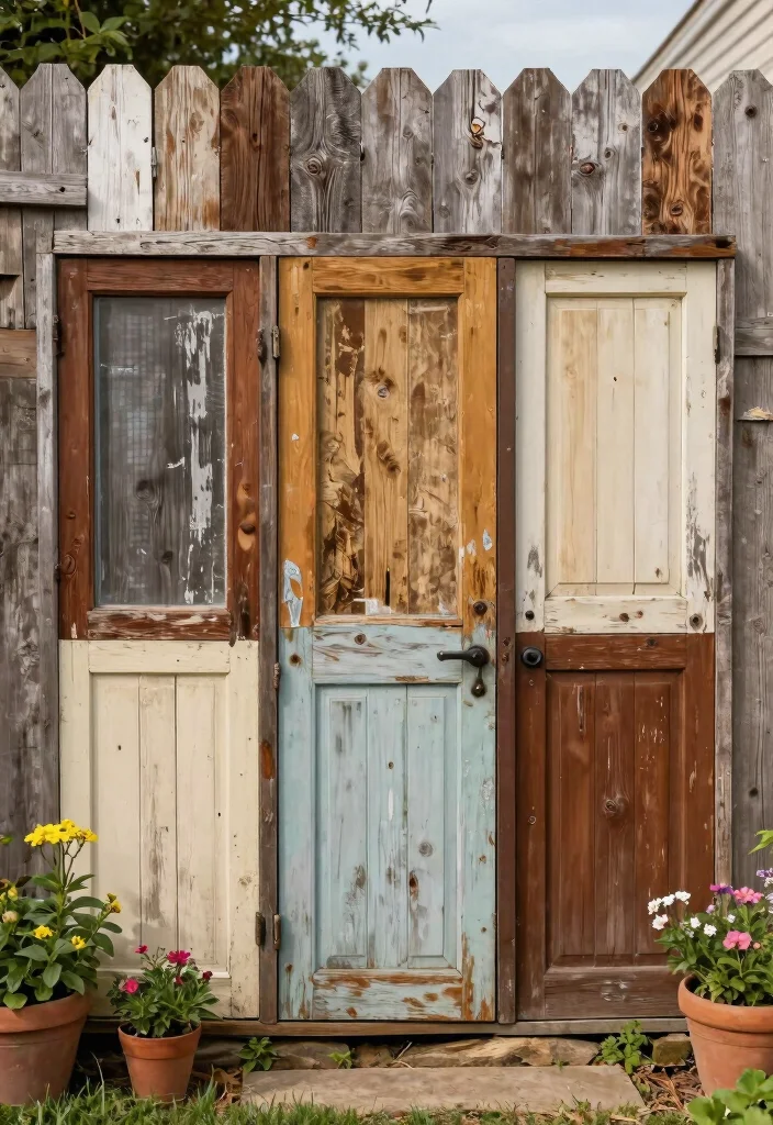 12 Backyard Fence Decor Ideas That Hide Eyesores and Weathered Wood - 7. Repurposed Materials 1