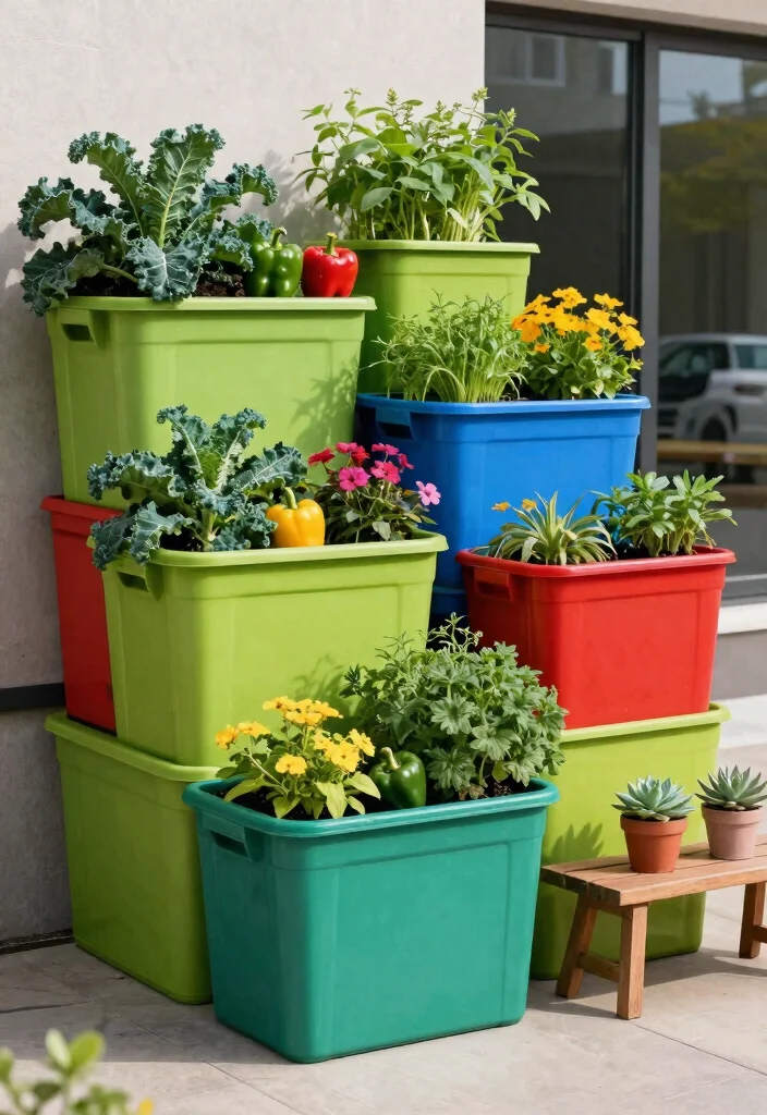 12 Container Vegetable Garden Ideas for Patios and Balconies - 2. Stacked Container Towers 1