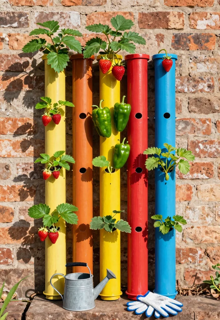 12 Container Vegetable Garden Ideas for Patios and Balconies - 8. Vertical Pipe Garden 1