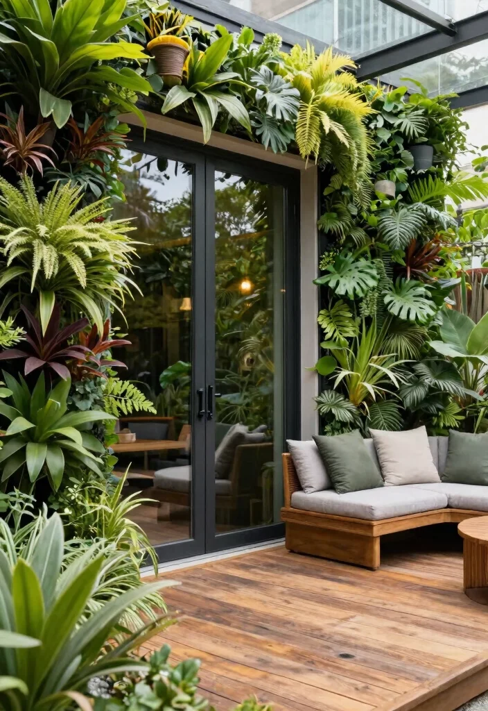 12 Glass Doors Patio Ideas That Let in Light Without Losing Privacy - 11. Vertical Garden Walls 1