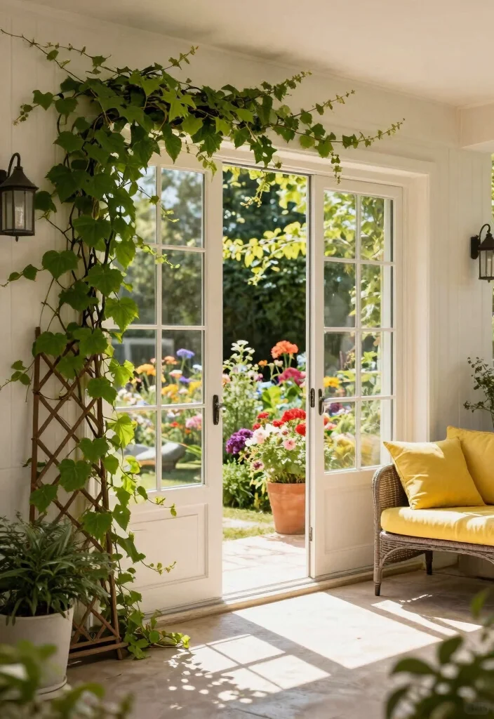 12 Glass Doors Patio Ideas That Let in Light Without Losing Privacy - 3. Sliding Glass Doors with Vines 1