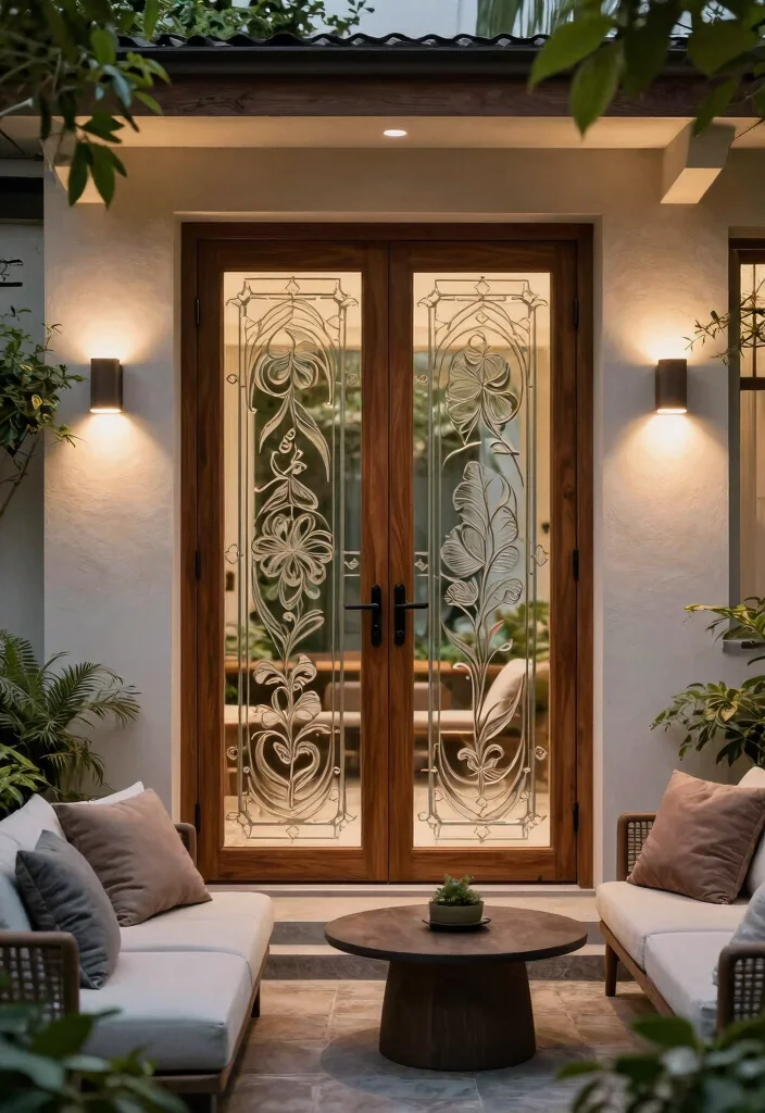 12 Glass Doors Patio Ideas That Let in Light Without Losing Privacy - 4. Decorative Glass Panels 1
