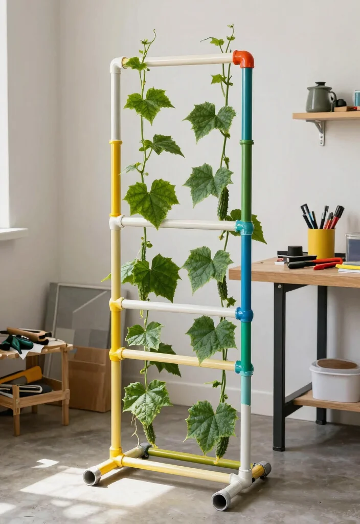 12 Indoor Trellis Ideas for Climbing Plants Without Wall Damage - 5. DIY PVC Pipe Trellis 1