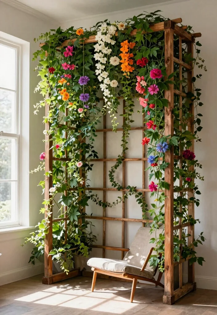12 Indoor Trellis Ideas for Climbing Plants Without Wall Damage - 6. Floor-to-Ceiling Trellis 1