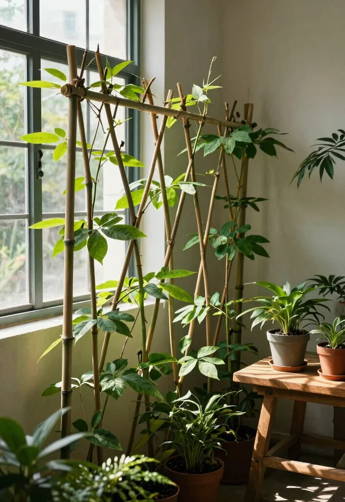 12 Indoor Trellis Ideas for Climbing Plants Without Wall Damage - 8. Bamboo Trellis 1