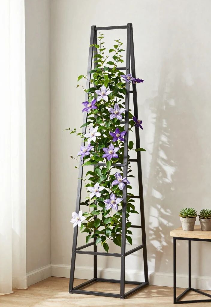 12 Indoor Trellis Ideas for Climbing Plants Without Wall Damage - 9. Angle Iron Trellis 1