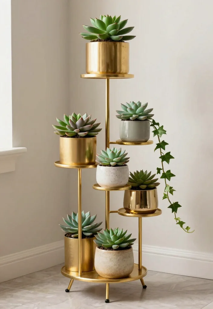 12 Metal Plant Stand Ideas That Hold Heavy Pots Without Tipping - 3. Elegant Gold Tiered Stand 1