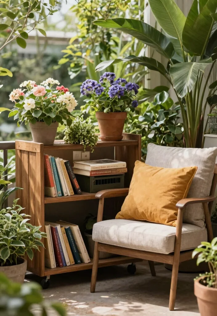 12 Outdoor Bakers Rack Ideas That Hold Plants Without Rusting - 10. A Cozy Reading Nook 1