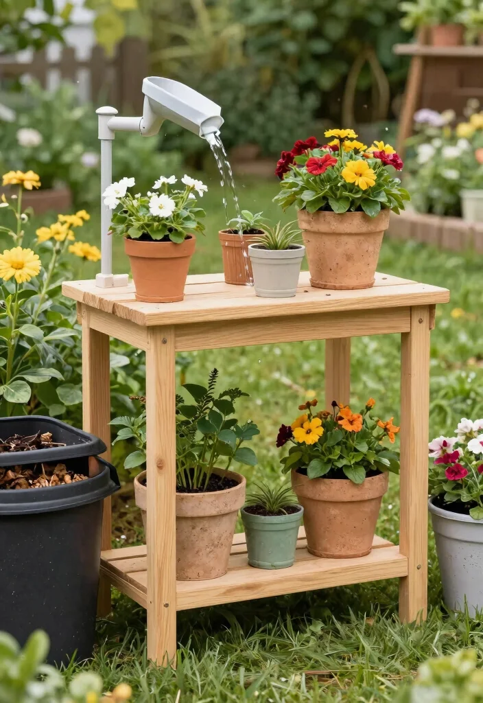 12 Outdoor Bakers Rack Ideas That Hold Plants Without Rusting - 12. Eco-Friendly Gardening Station 1