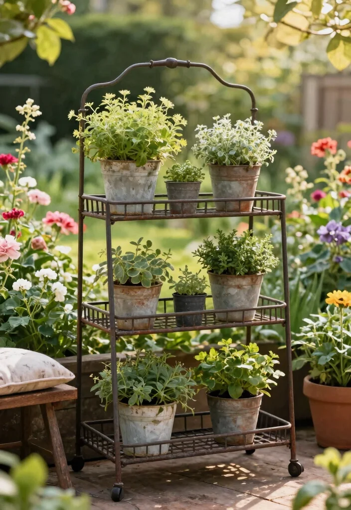12 Outdoor Bakers Rack Ideas That Hold Plants Without Rusting - 2. Rustic Charm with a Touch of Elegance 1