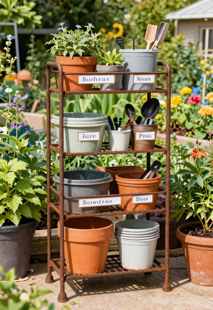 12 Outdoor Bakers Rack Ideas That Hold Plants Without Rusting - 3. Multi-Purpose Storage Solutions 1
