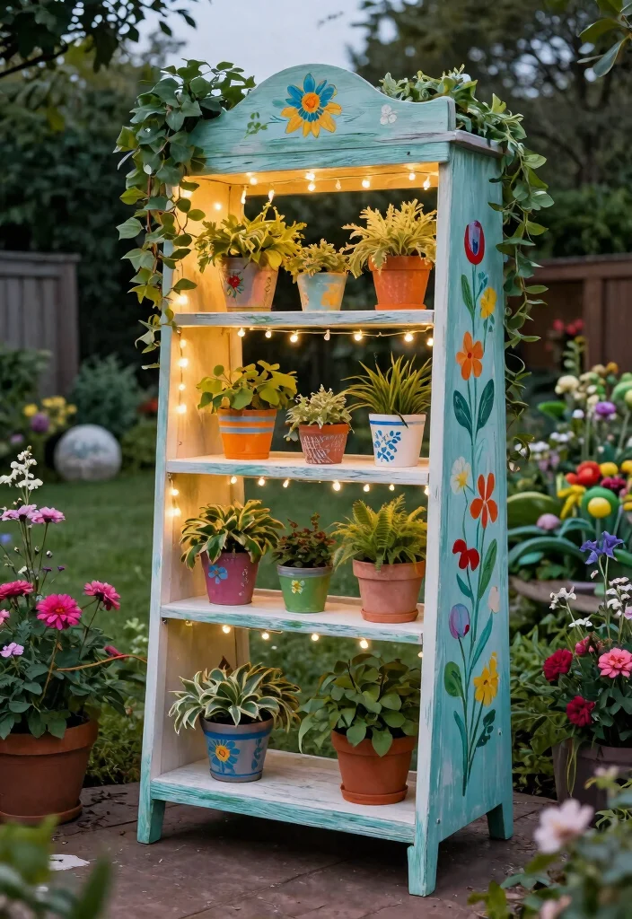 12 Outdoor Bakers Rack Ideas That Hold Plants Without Rusting - 8. DIY Decorated Racks 1