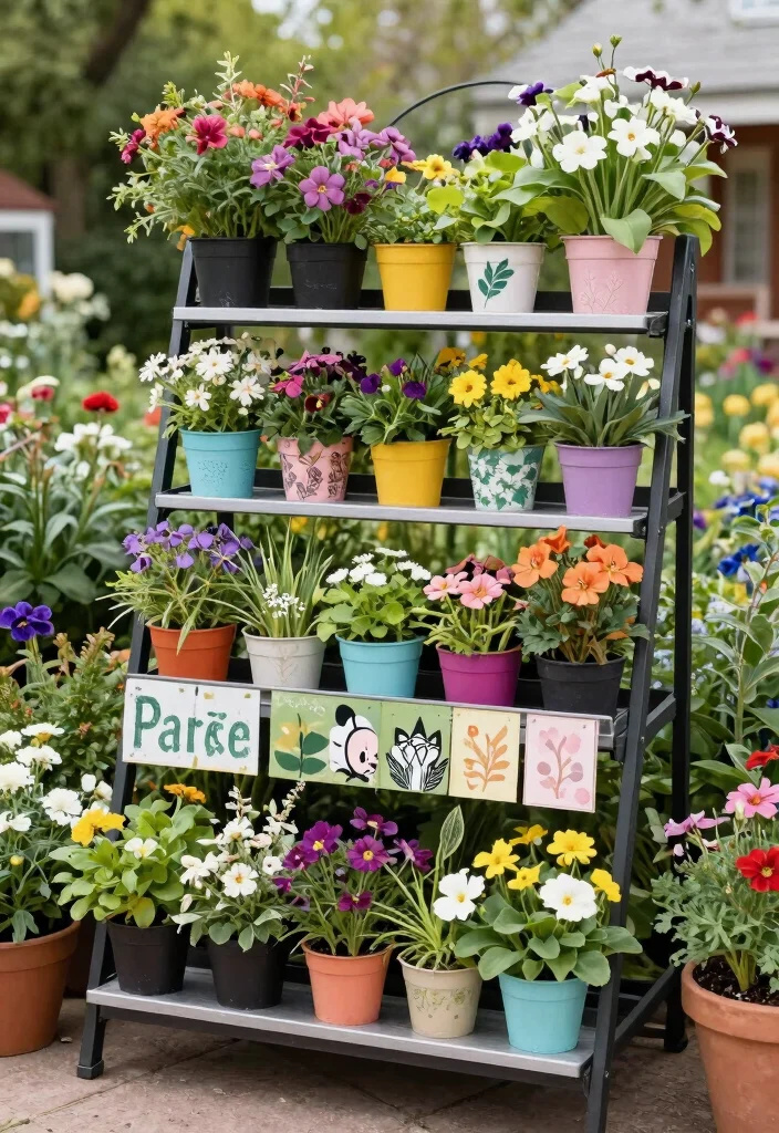 12 Outdoor Bakers Rack Ideas That Hold Plants Without Rusting - 9. Seasonal Rotating Displays 1