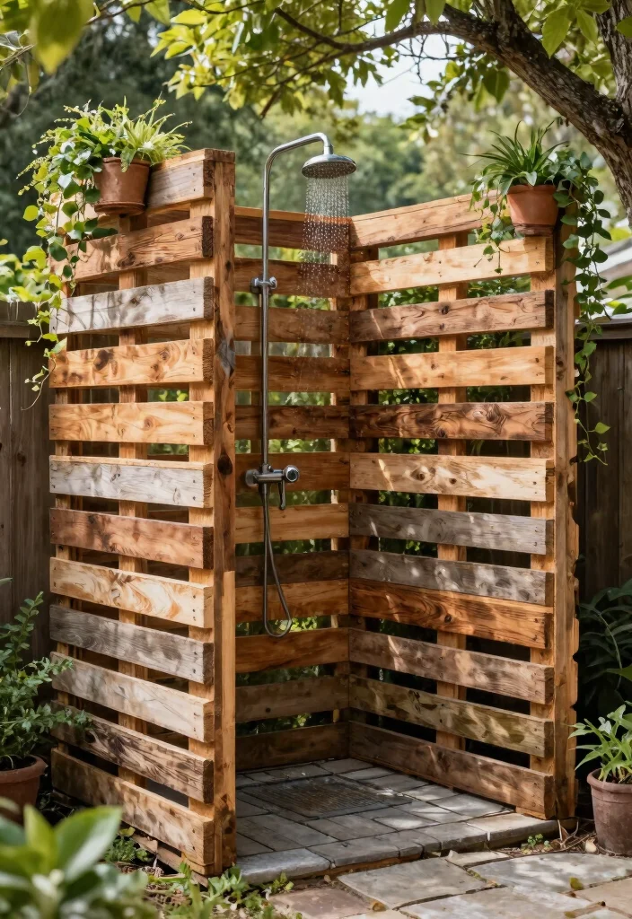 12 Outdoor Shower Enclosure Ideas for Privacy on a Budget - 1. Pallet Wood Privacy Screen 1