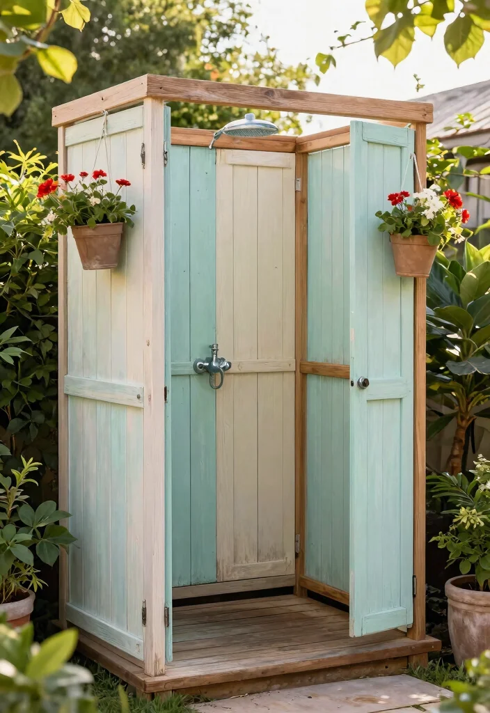 12 Outdoor Shower Enclosure Ideas for Privacy on a Budget - 3. Repurposed Shutters 1