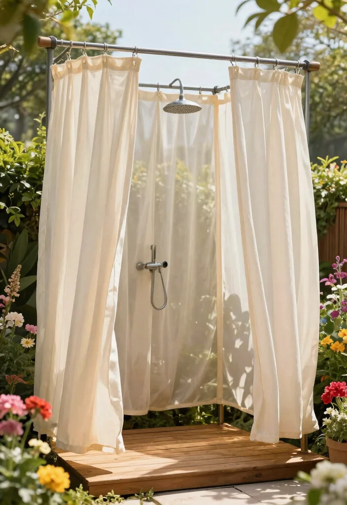 12 Outdoor Shower Enclosure Ideas for Privacy on a Budget - 4. Canvas or Fabric Curtains 1