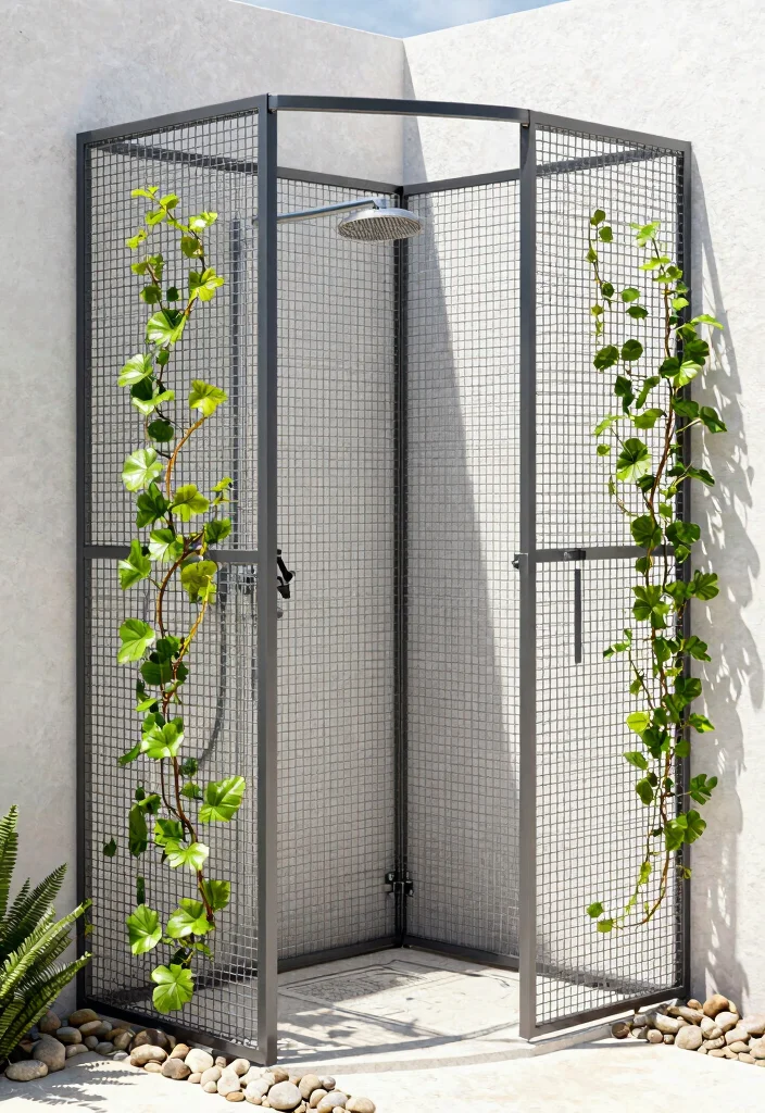 12 Outdoor Shower Enclosure Ideas for Privacy on a Budget - 6. Wire Mesh Panels 1