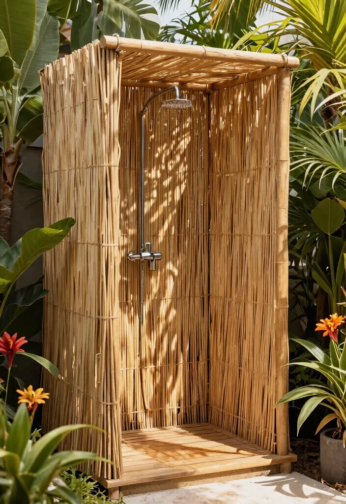 12 Outdoor Shower Enclosure Ideas for Privacy on a Budget - 7. Natural Reed Fencing 1