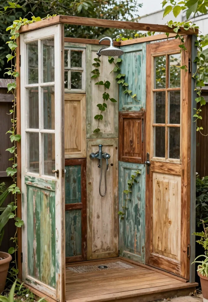 12 Outdoor Shower Enclosure Ideas for Privacy on a Budget - 9. Decorative Screens from Upcycled Materials 1