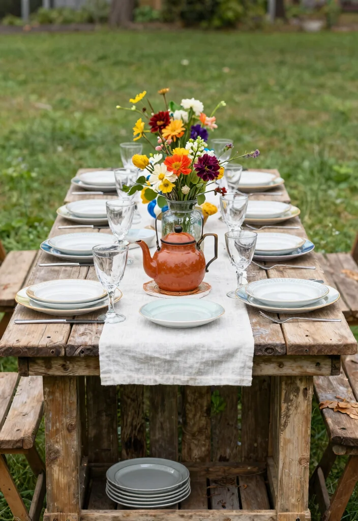 12 Outdoor Table Settings That Look Expensive on a Budget - 10. Creative Upcycled Decor 1