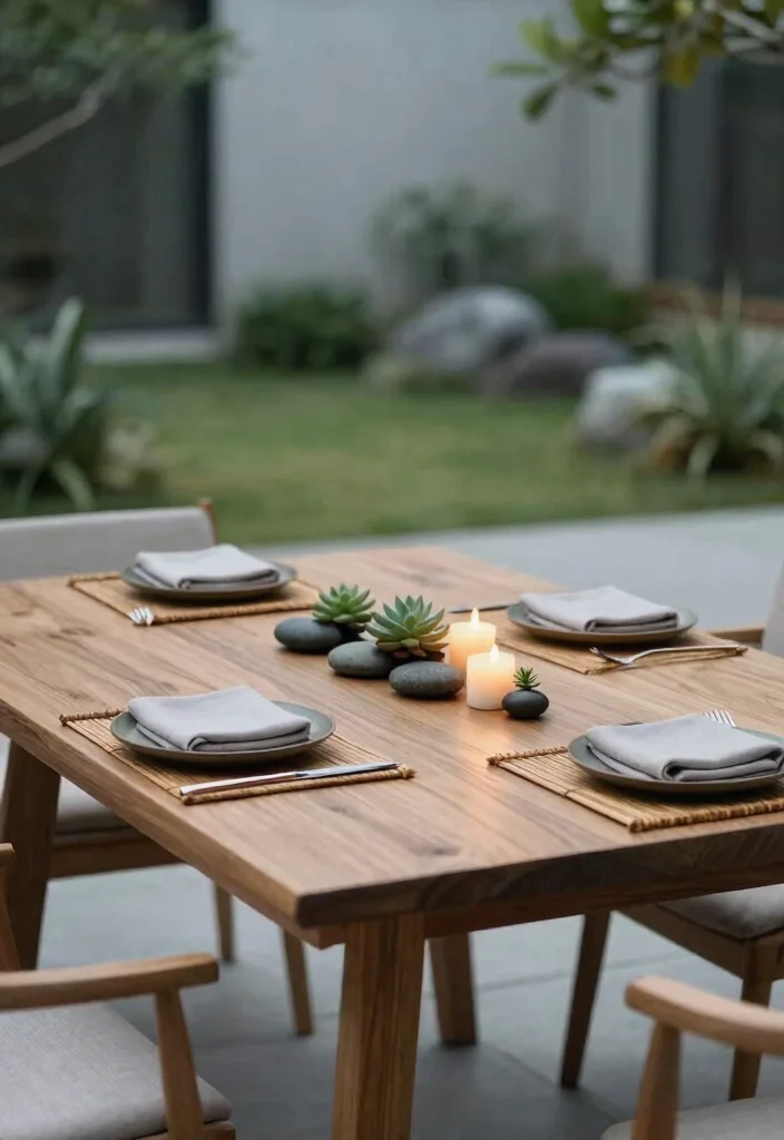 12 Outdoor Table Settings That Look Expensive on a Budget - 4. Minimalist Zen Garden Style 1
