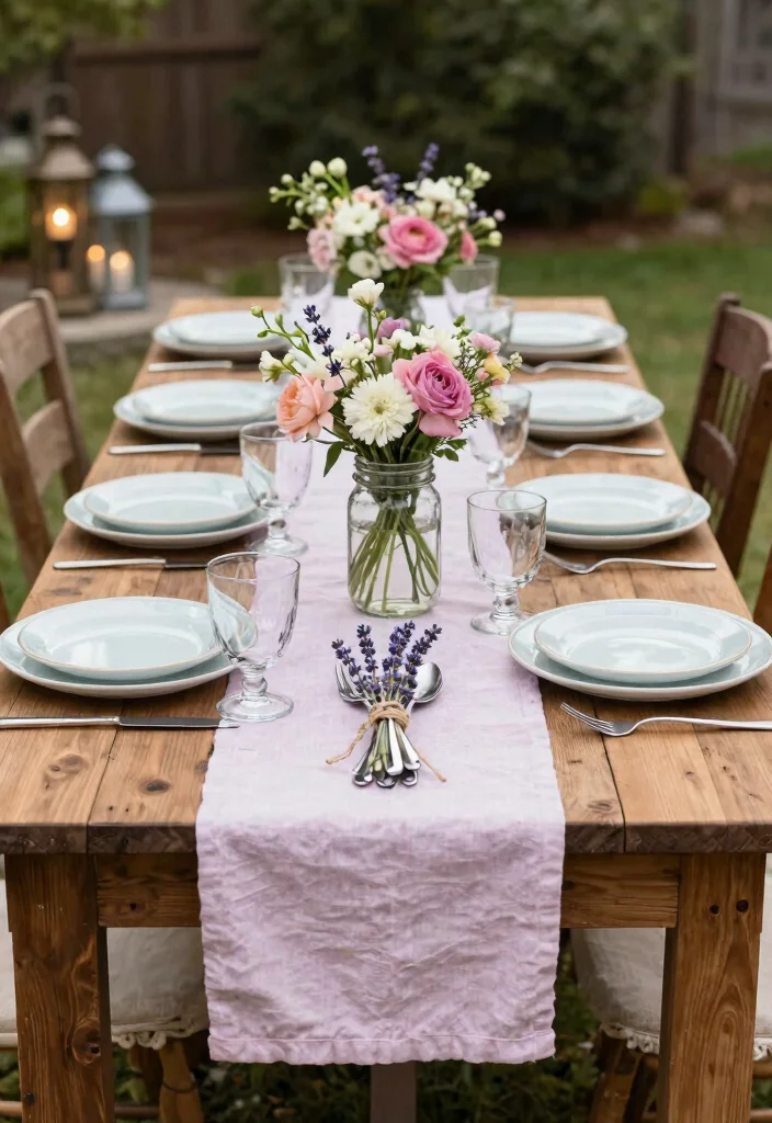 12 Outdoor Table Settings That Look Expensive on a Budget - 5. Farmhouse Chic with Pastel Hues 1