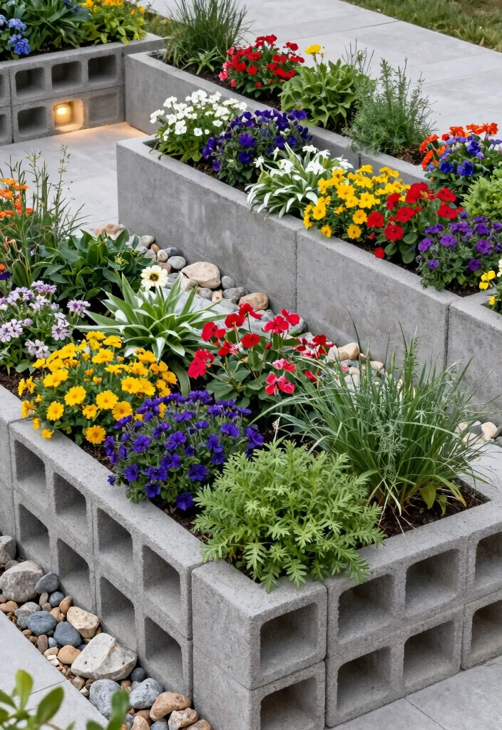 12 Unique Raised Garden Beds That Drain Perfectly and Look Different - 6. Concrete Block Planters 1