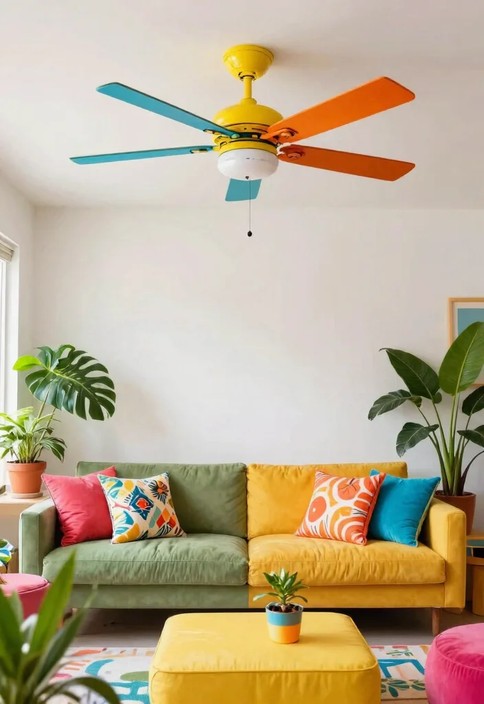 14 Aesthetic Ceiling Fan Ideas That Don't Look Like a Dated Eyesore - 7. Statement Color Pops 1