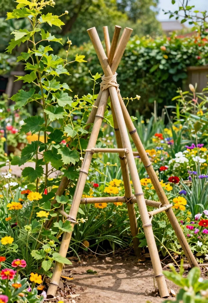 14 Bamboo Trellis Concepts That Support Heavy Vines Without Bending - 10. Bamboo Teepee Trellis 1