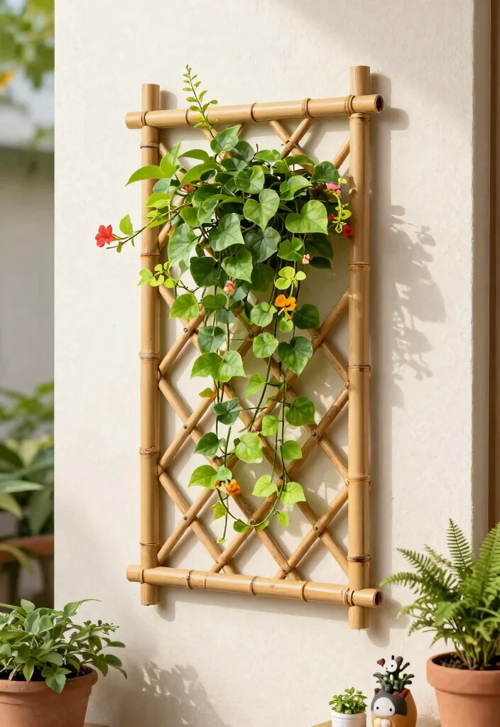 14 Bamboo Trellis Concepts That Support Heavy Vines Without Bending - 11. Wall-Mounted Bamboo Trellis 1