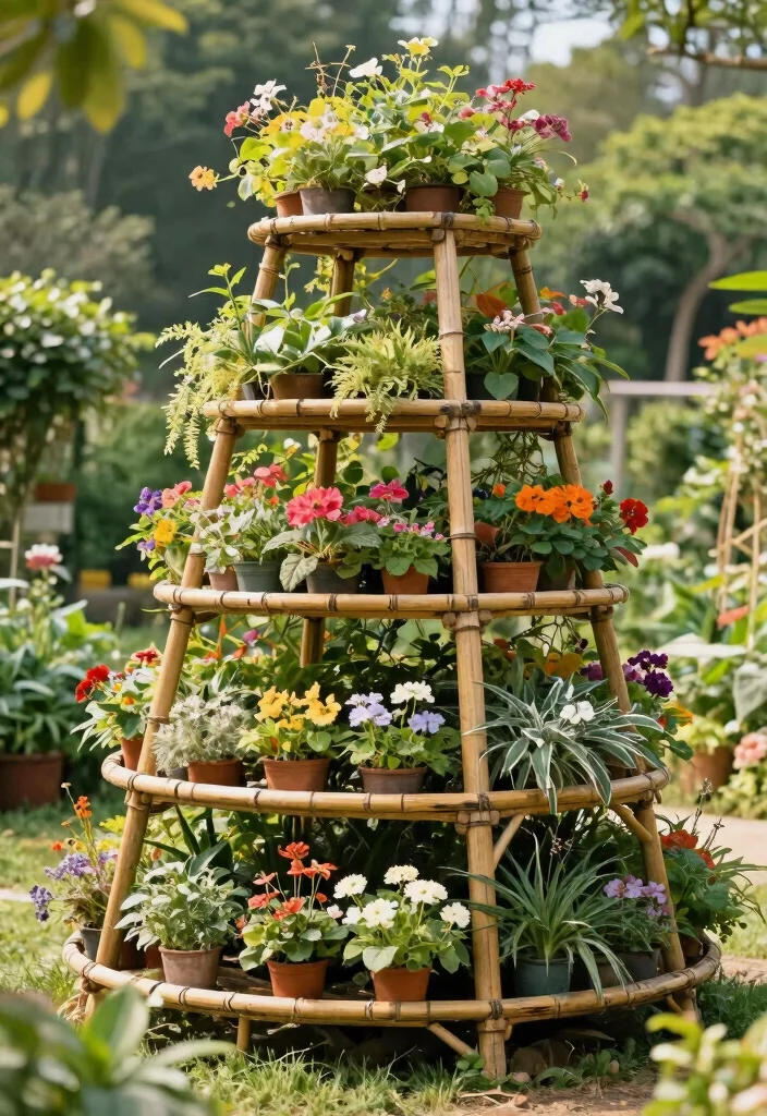 14 Bamboo Trellis Concepts That Support Heavy Vines Without Bending - 12. Multi-Level Bamboo Trellis 1
