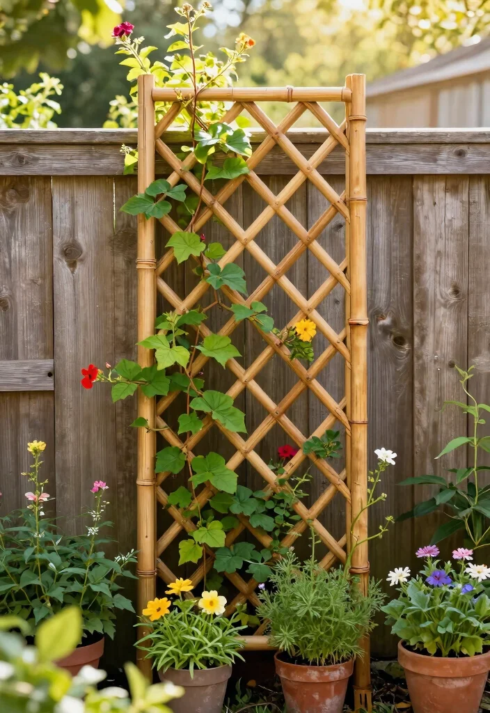 14 Bamboo Trellis Concepts That Support Heavy Vines Without Bending - 2. Lattice-Style Bamboo Trellis 1
