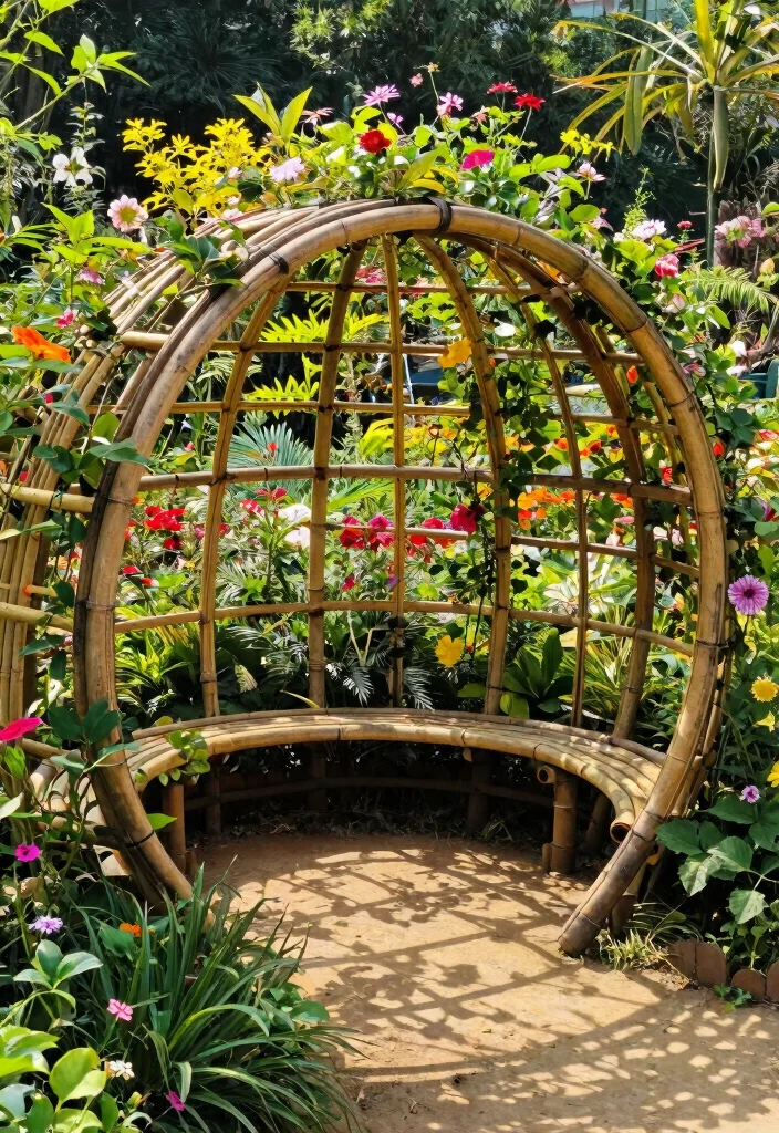 14 Bamboo Trellis Concepts That Support Heavy Vines Without Bending - 5. Circular Bamboo Trellis 1