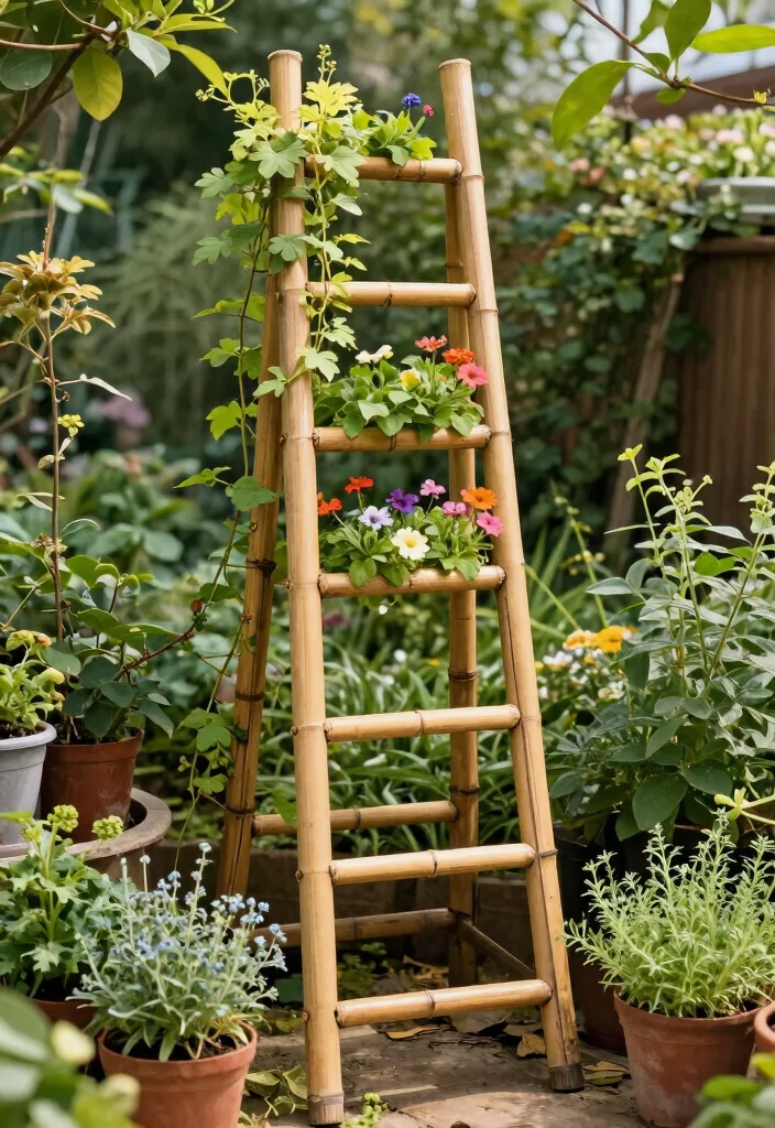 14 Bamboo Trellis Concepts That Support Heavy Vines Without Bending - 6. Bamboo Ladder Trellis 1
