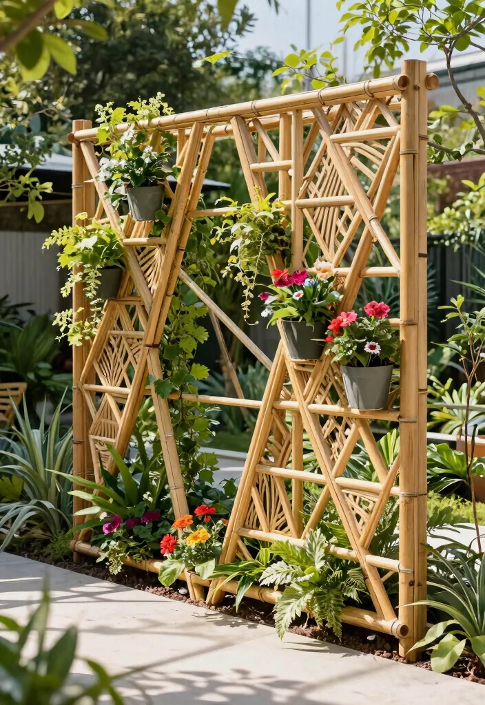 14 Bamboo Trellis Concepts That Support Heavy Vines Without Bending - 8. Geometric Bamboo Trellis 1