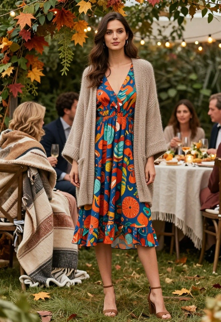 14 Fall Outdoor Wedding Guest Dress Ideas That Work in Any Weather - 12. Oversized Cardigans and Dresses 1