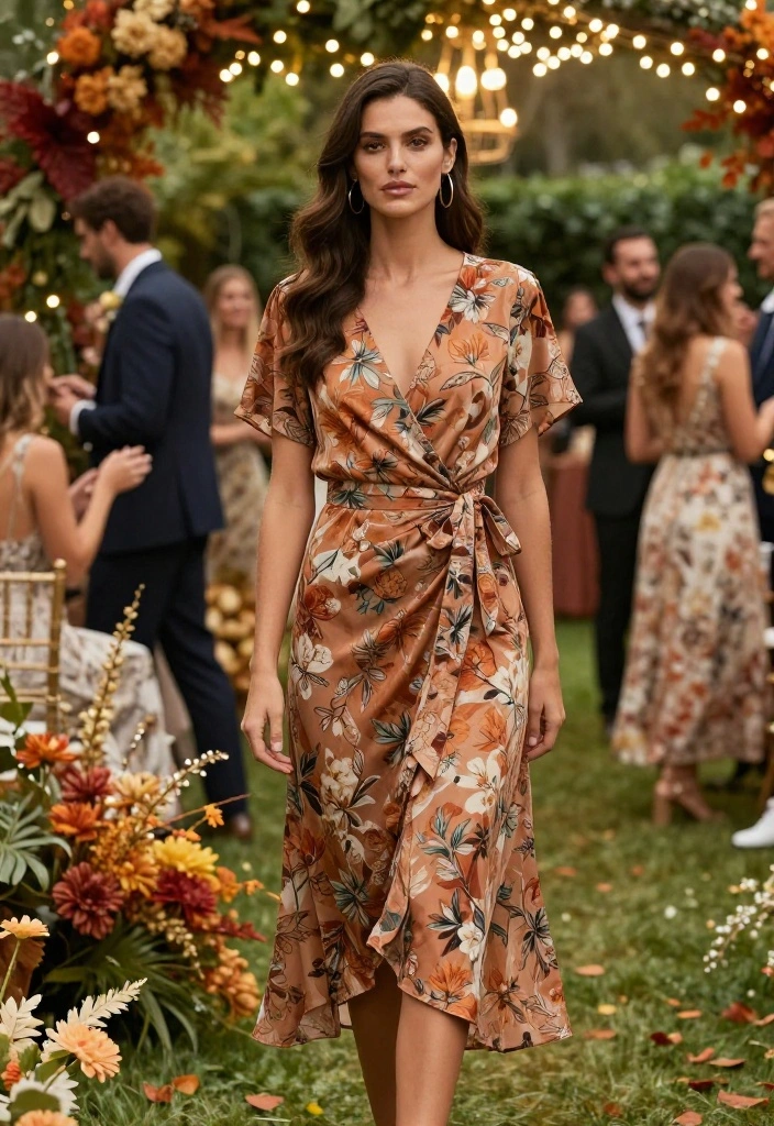 14 Fall Outdoor Wedding Guest Dress Ideas That Work in Any Weather - 7. Wrap Dresses for Style and Comfort 1