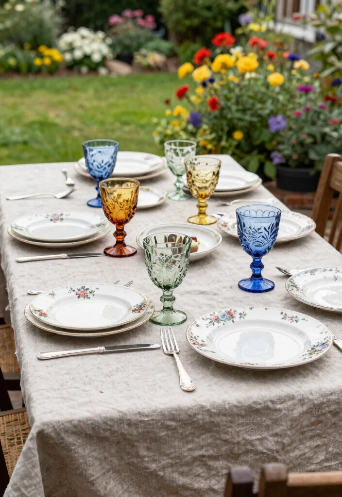 14 Farmhouse Table Decor Ideas That Work for Everyday and Holidays - 6. Vintage Tableware 1
