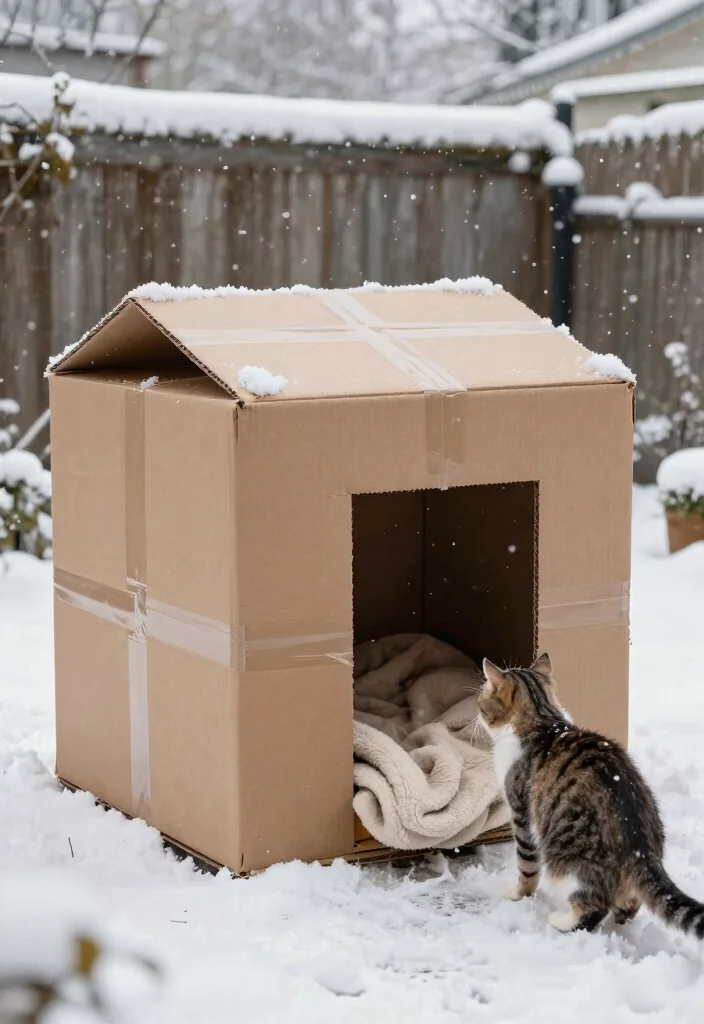 14 Outdoor Cat Shelter Ideas That Stay Warm in Freezing Weather - 13. The Compact Cardboard Shelter 1
