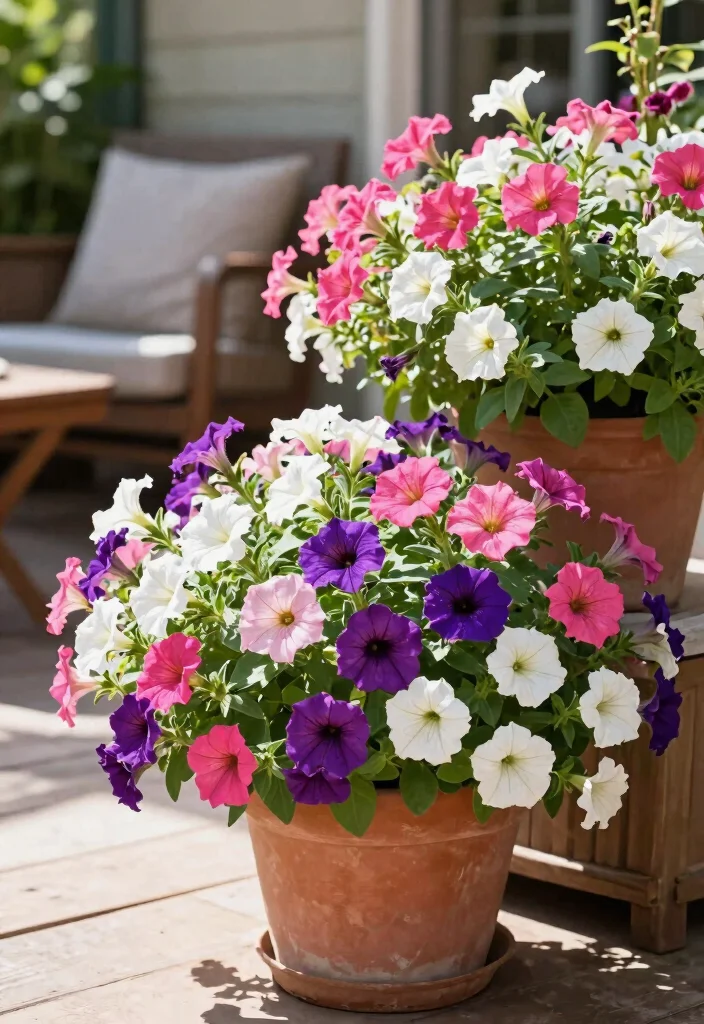 14 Patio Potted Plant Ideas That Survive Heat and Forgot Watering - 13. Versatile Petunia 1