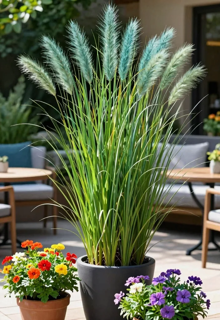 14 Patio Potted Plant Ideas That Survive Heat and Forgot Watering - 2. Ornamental Grasses for Texture 1