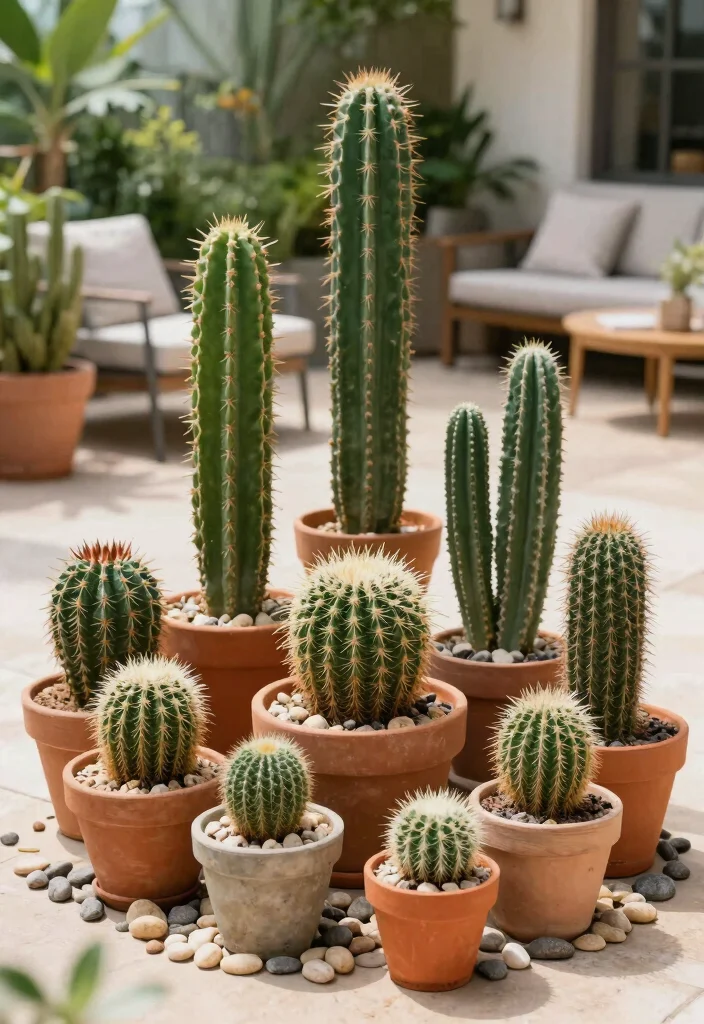 14 Patio Potted Plant Ideas That Survive Heat and Forgot Watering - 7. Cacti Collection 1