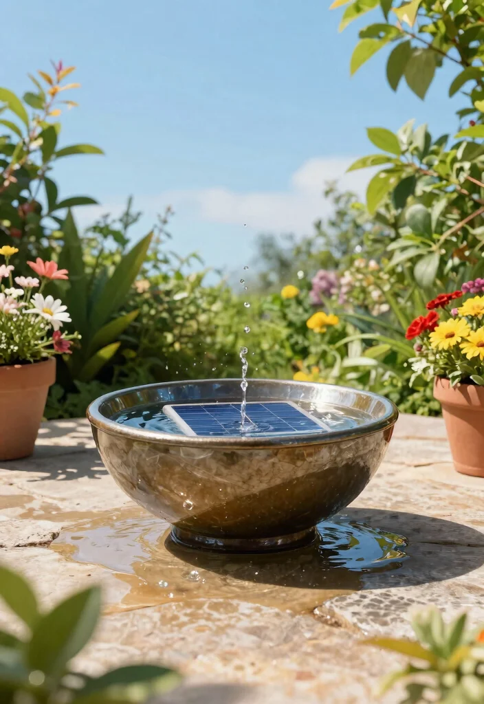 14 Patio Water Fountain Ideas That Don't Need a Buried Line - 1. Solar-Powered Bowl Fountain 1