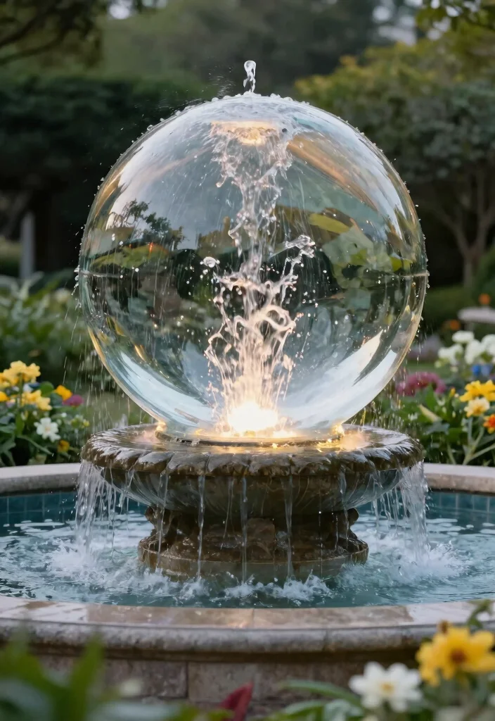 14 Patio Water Fountain Ideas That Don't Need a Buried Line - 11. Glass Sphere Fountain 1