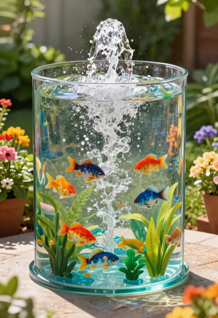 14 Patio Water Fountain Ideas That Don't Need a Buried Line - 12. Fountain with Fish 1