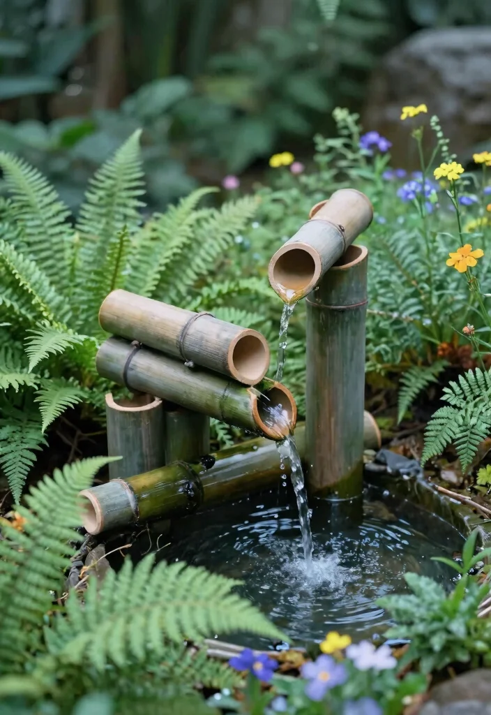 14 Patio Water Fountain Ideas That Don't Need a Buried Line - 13. Bamboo Fountain 1