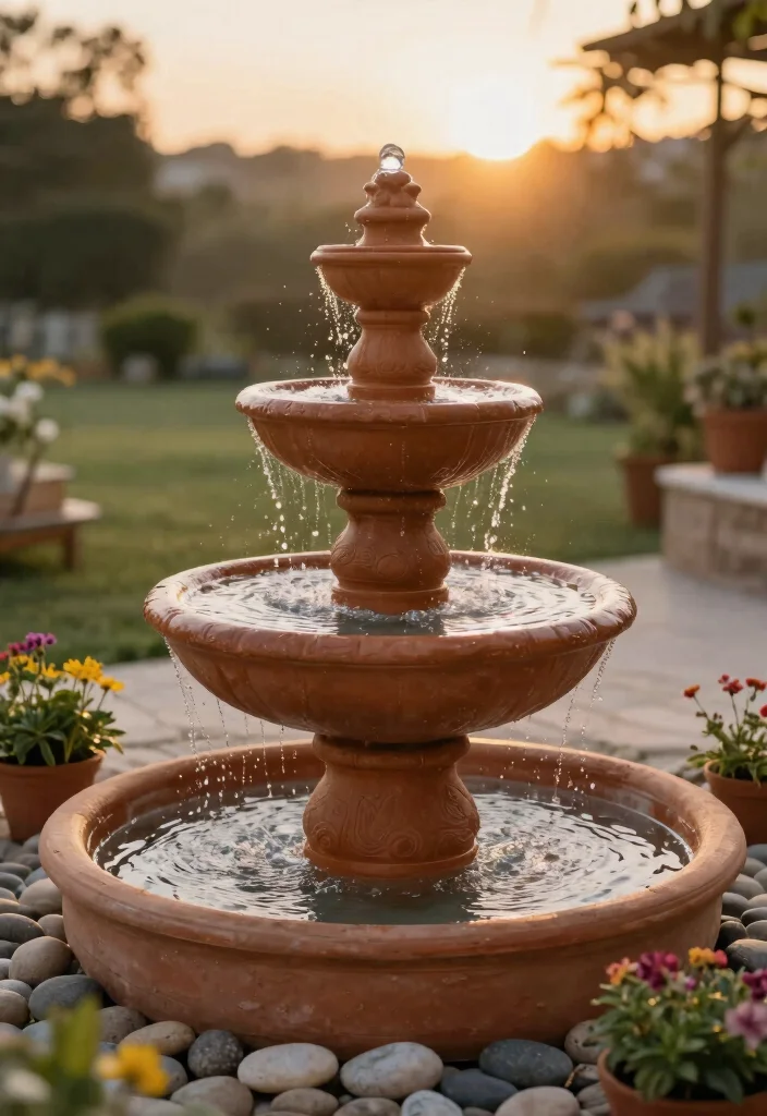 14 Patio Water Fountain Ideas That Don't Need a Buried Line - 2. DIY Tiered Fountain 1