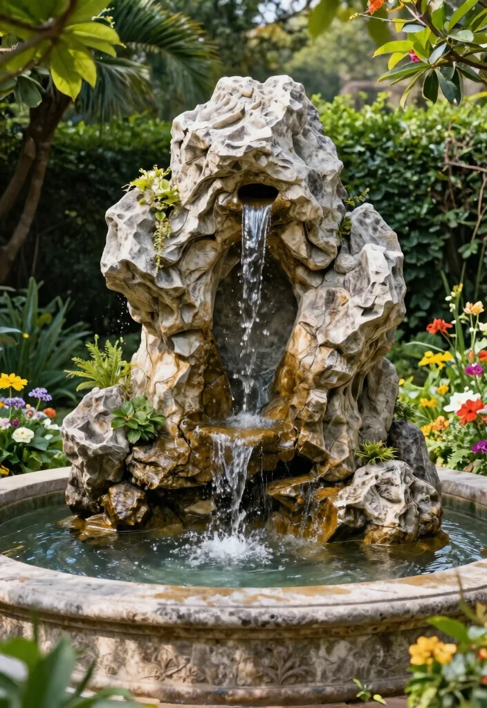 14 Patio Water Fountain Ideas That Don't Need a Buried Line - 6. Natural Stone Fountain 1