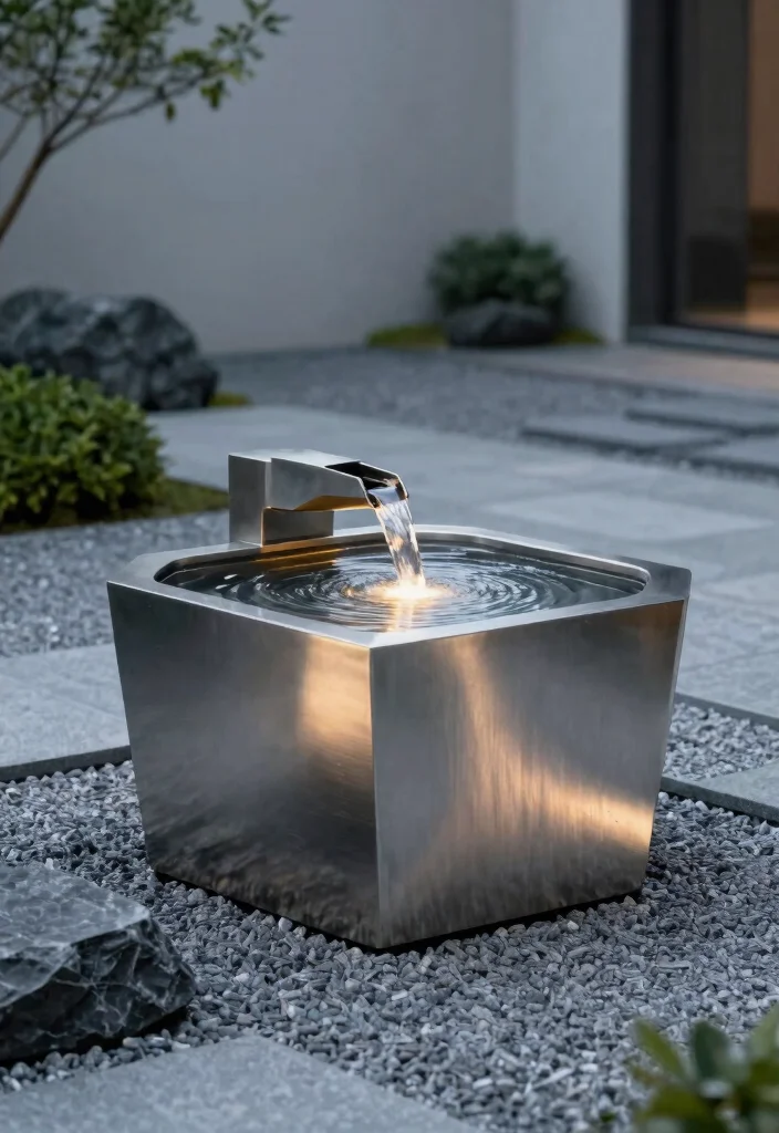 14 Patio Water Fountain Ideas That Don't Need a Buried Line - 8. Modern Zen Fountain 1